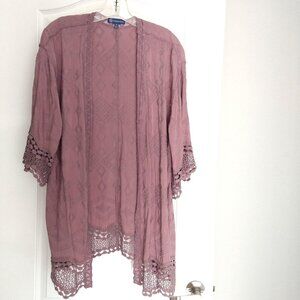 DEMOCRACY - Lavender Crochet Trim Cardigan - Medium